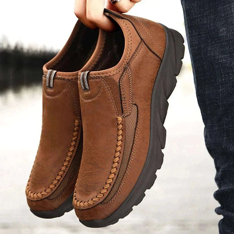 Men's Casual Breathable Slip-On Loafers-Brown / 46