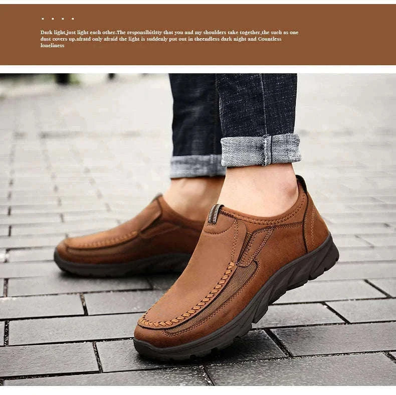 Men's Casual Breathable Slip-On Loafers-Brown / 46