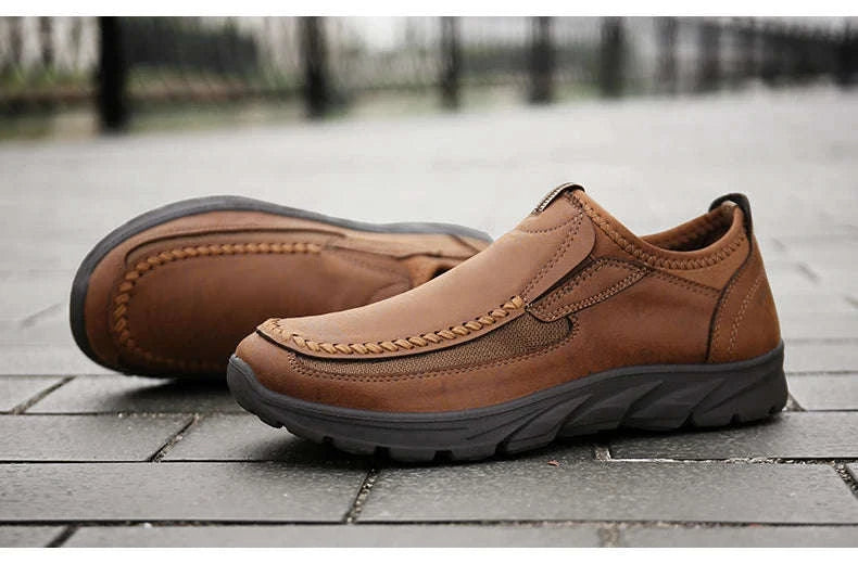 Men's Casual Breathable Slip-On Loafers-Brown / 46