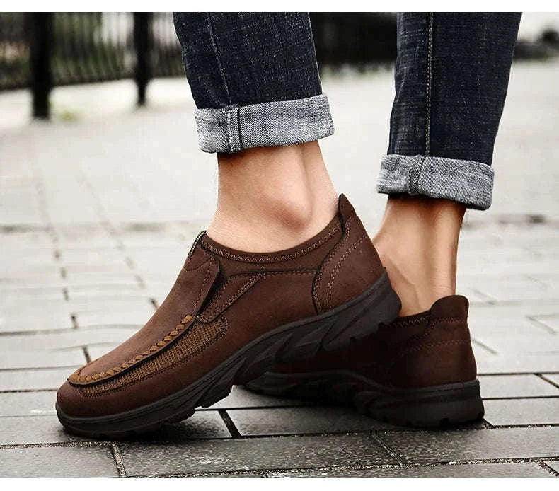Men's Casual Breathable Slip-On Loafers-Brown / 46