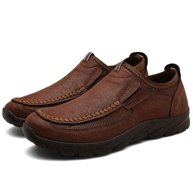 Men's Casual Breathable Slip-On Loafers-Brown / 46