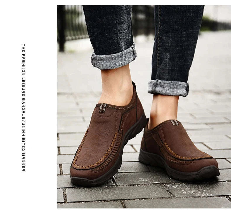 Men's Casual Breathable Slip-On Loafers-Brown / 46