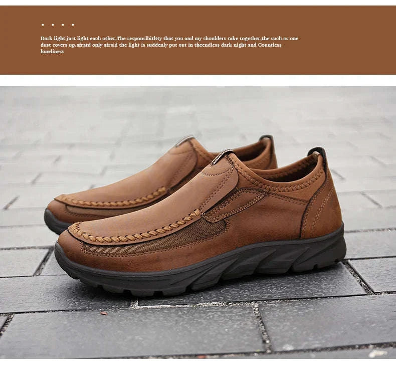Men's Casual Breathable Slip-On Loafers-Brown / 46