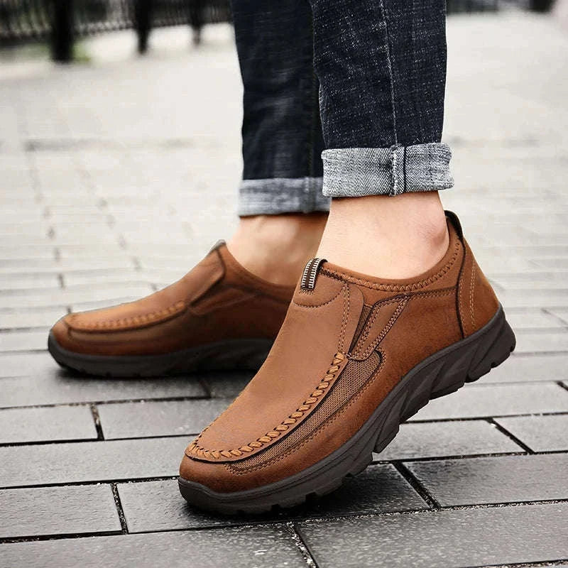 Men's Casual Breathable Slip-On Loafers-Brown / 46