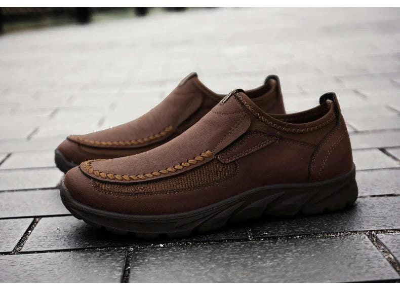 Men's Casual Breathable Slip-On Loafers-Brown / 46