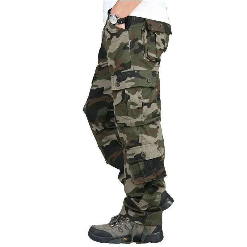 Men’s Cotton Cargo Pants Loose Fit Outdoor Work Trousers-118 Blue Camo / 36