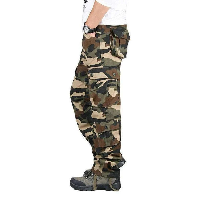 Men’s Cotton Cargo Pants Loose Fit Outdoor Work Trousers-118 Blue Camo / 36