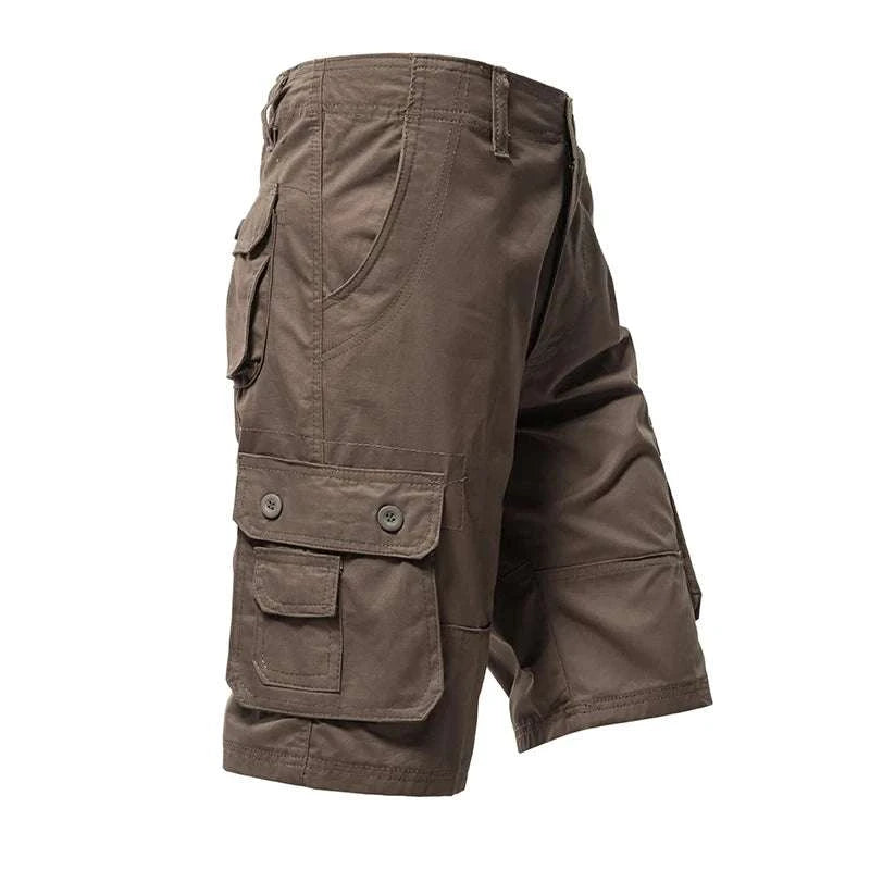 Men’s Cotton Cargo Shorts Knee Length Loose Fit Streetwear Style-Army Yellow 001 / 29