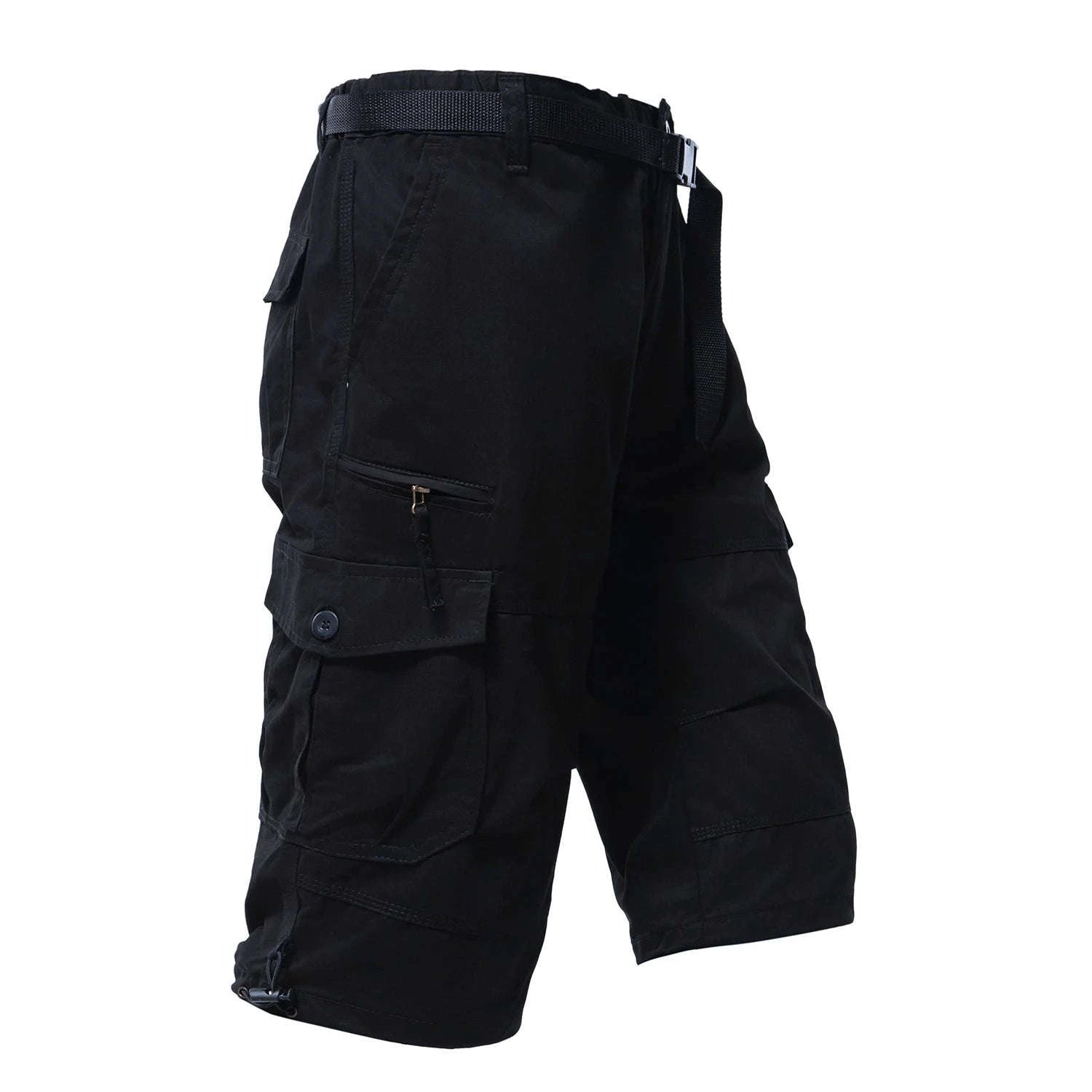 Men's Cotton Cargo Shorts with 7 Pockets, Knee Length-black / S / United States