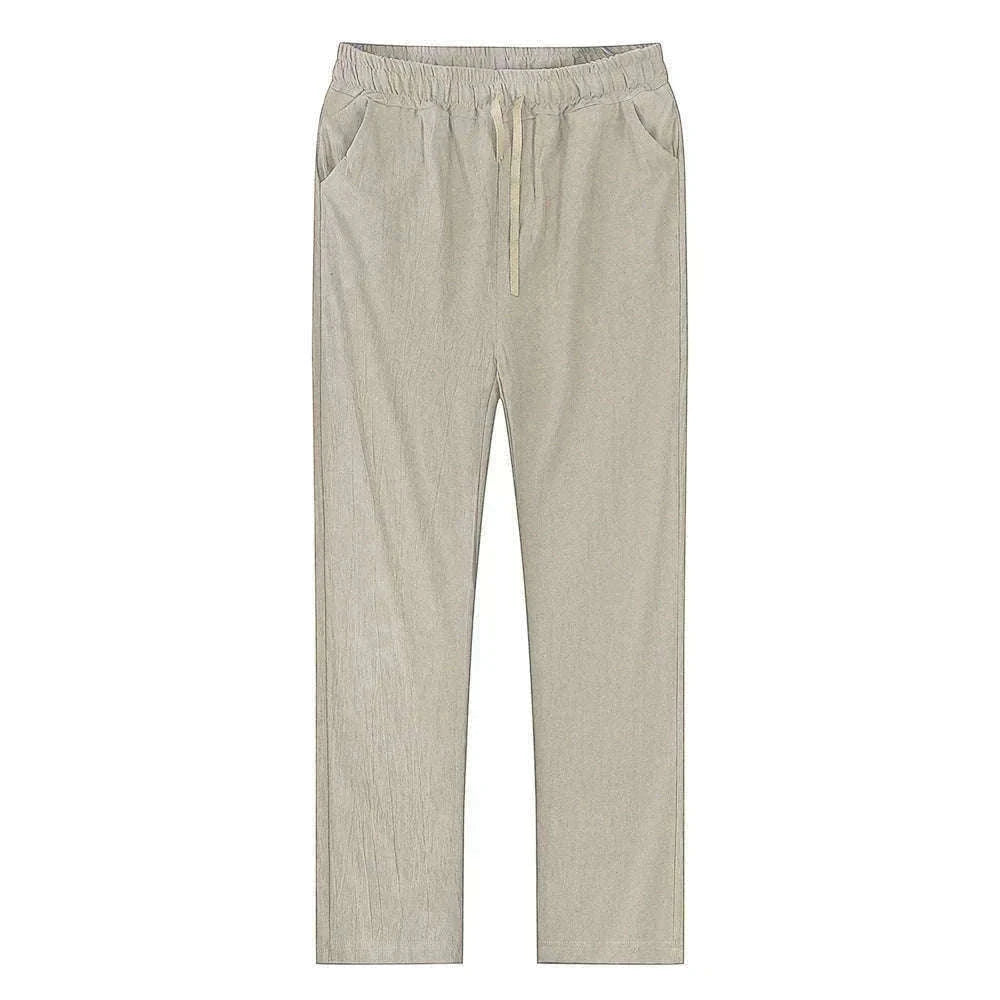 Men's Cotton Linen Pants with Elastic Waist and Drawstring-SKY BLUE / XXL 90-100 KG