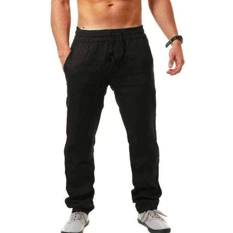Men's Cotton Linen Pants with Elastic Waist and Drawstring-SKY BLUE / XXL 90-100 KG