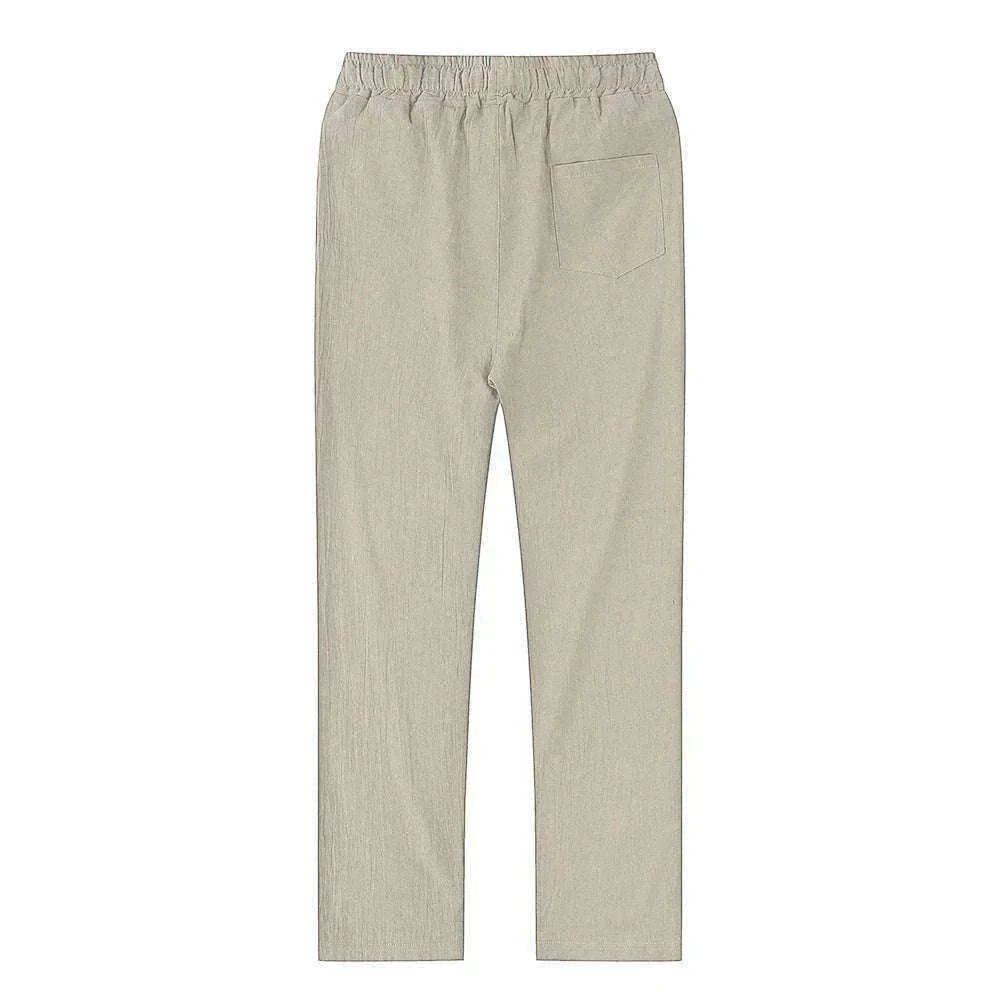 Men's Cotton Linen Pants with Elastic Waist and Drawstring-SKY BLUE / XXL 90-100 KG