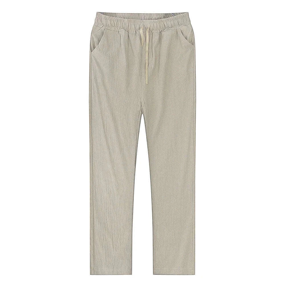 Men's Cotton Linen Pants with Elastic Waist and Drawstring-SKY BLUE / XXL 90-100 KG