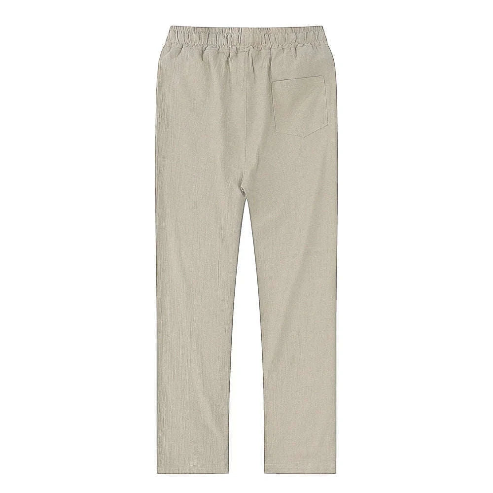 Men's Cotton Linen Pants with Elastic Waist and Drawstring-SKY BLUE / XXL 90-100 KG