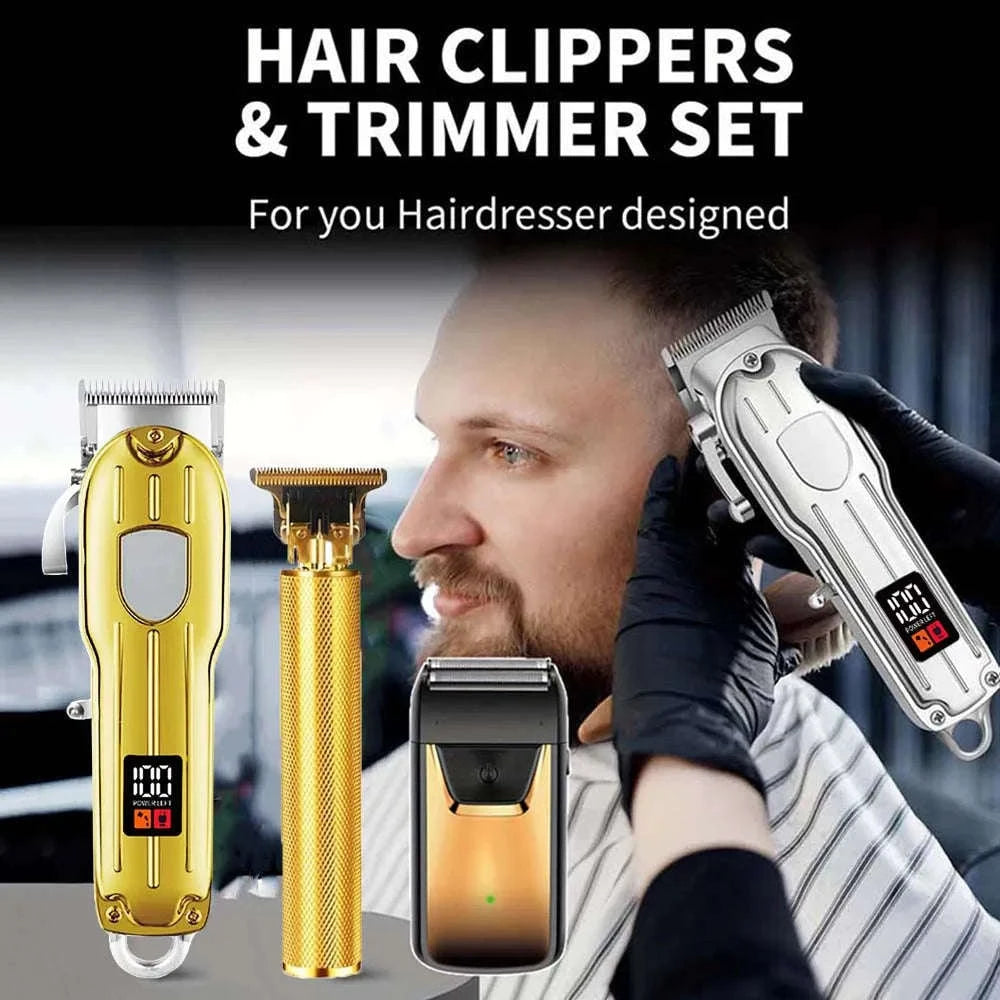 Men’s Hair Clipper & Beard Trimmer Kit with Titanium Blades-1 pc T9 (Gold) / United States