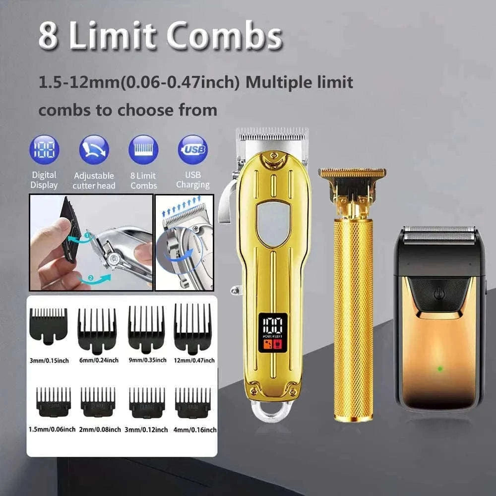 Men’s Hair Clipper & Beard Trimmer Kit with Titanium Blades-1 pc T9 (Gold) / United States