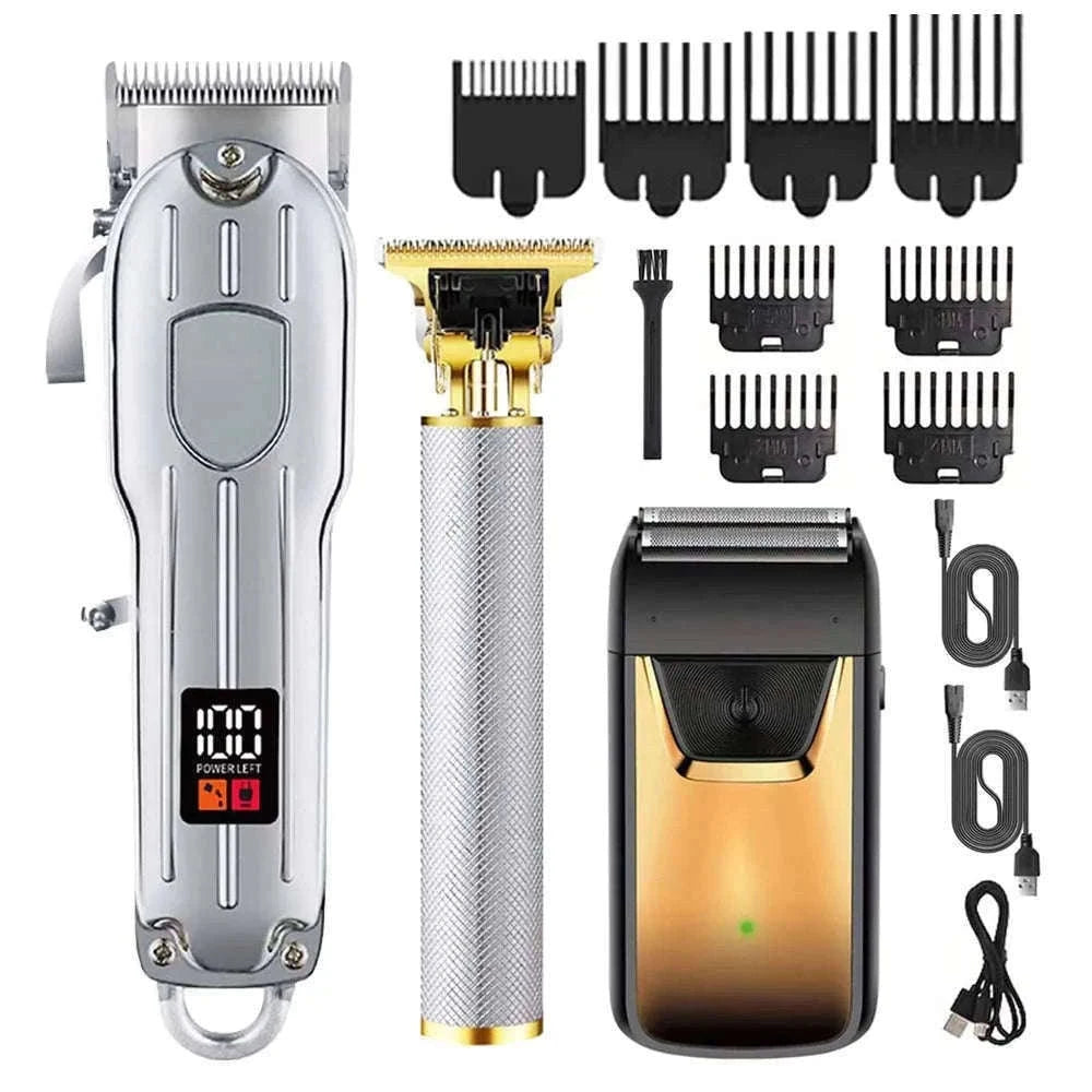 Men’s Hair Clipper & Beard Trimmer Kit with Titanium Blades-1 pc T9 (Gold) / United States