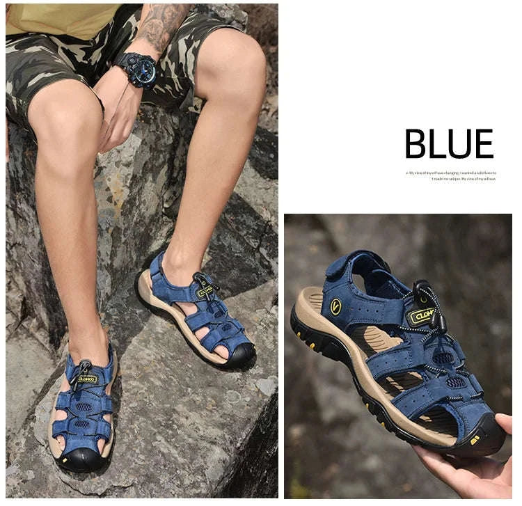 Men's Handmade Leather Fisherman Sandals-Brown / 42