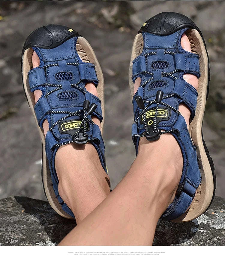 Men's Handmade Leather Fisherman Sandals-Brown / 42