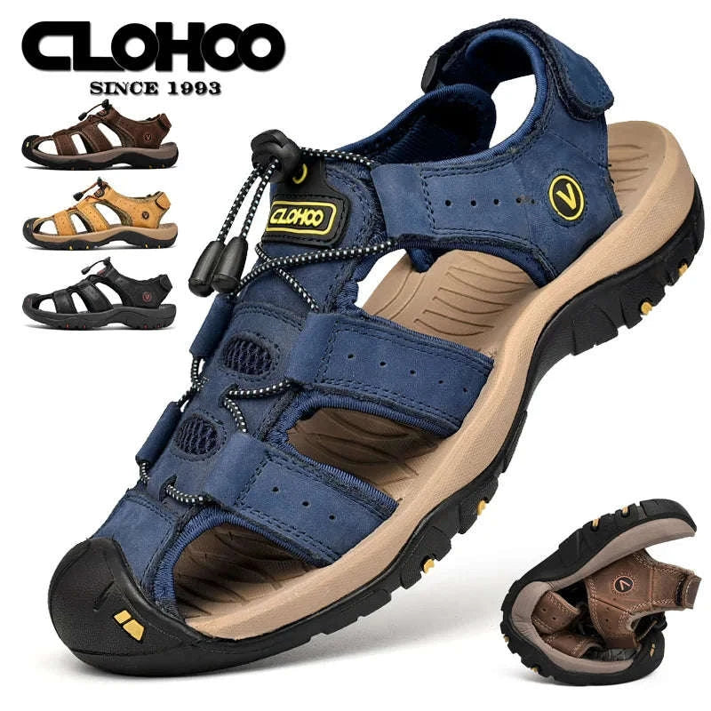 Men's Handmade Leather Fisherman Sandals-Brown / 42