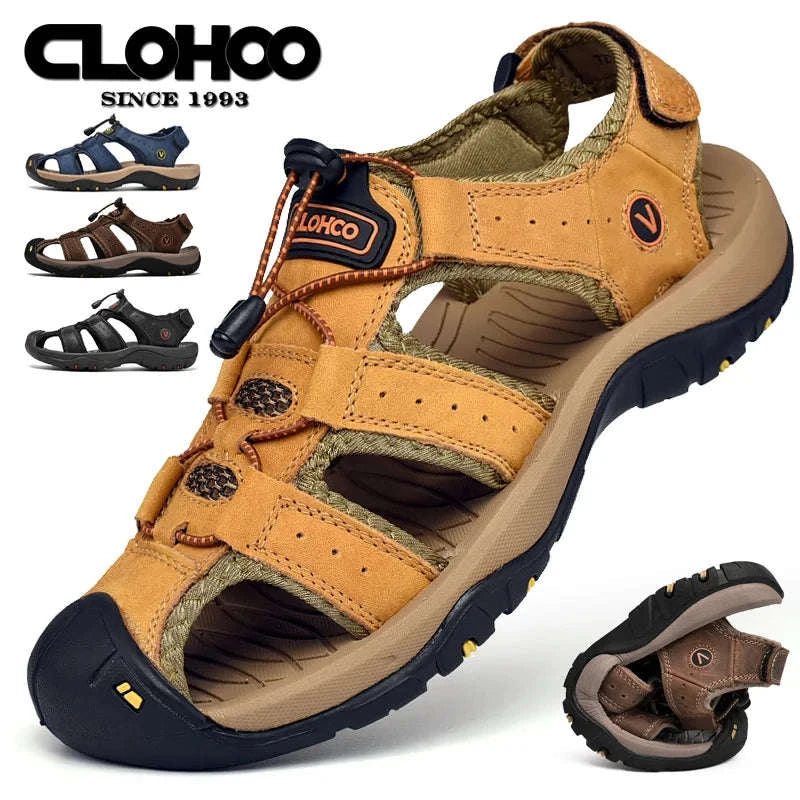 Men's Handmade Leather Fisherman Sandals-Brown / 42