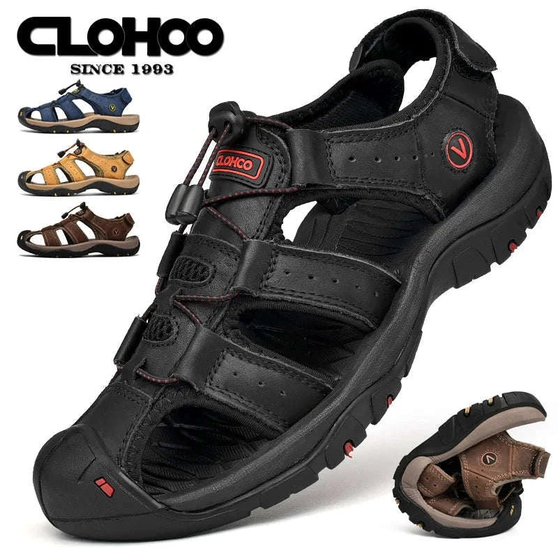 Men's Handmade Thick Bottom Leather Sandals-Blue / 46