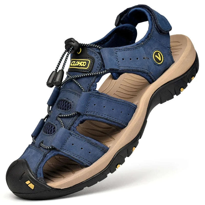 Men's Handmade Thick Bottom Leather Sandals-Blue / 46