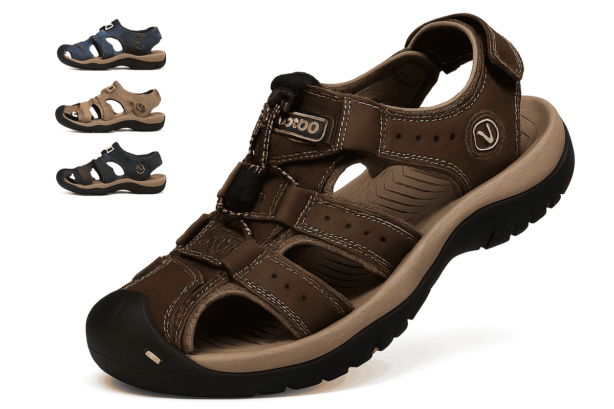 Men's Handmade Thick Bottom Leather Sandals-Blue / 46
