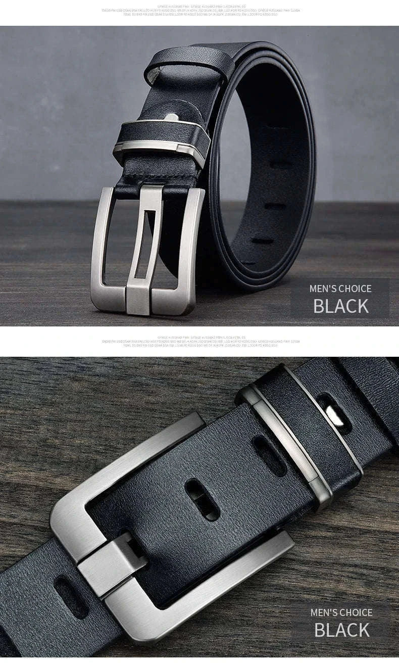 Men's Leather Cowhide Belt with Metal Pin Buckle-black / 120cm