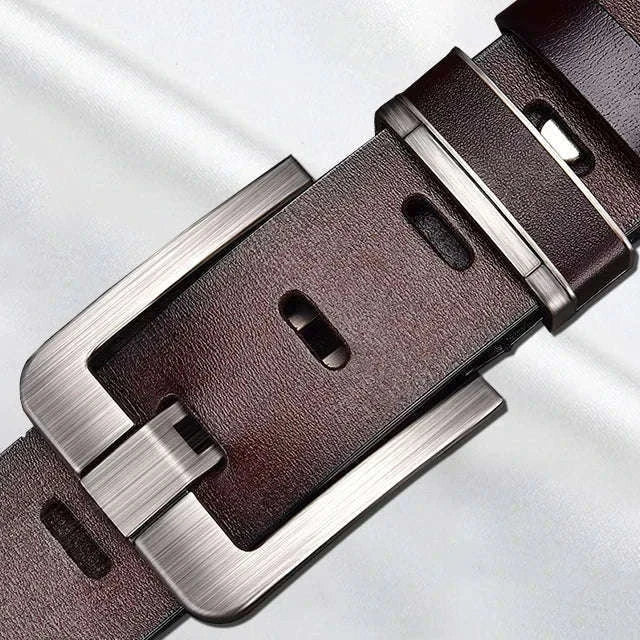 Men's Leather Cowhide Belt with Metal Pin Buckle-black / 120cm