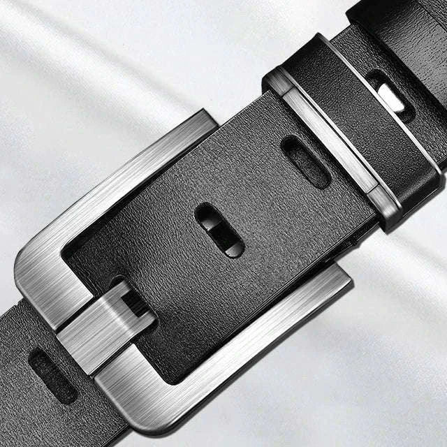 Men's Leather Cowhide Belt with Metal Pin Buckle-black / 120cm