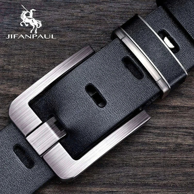Men's Leather Cowhide Belt with Metal Pin Buckle-black / 120cm