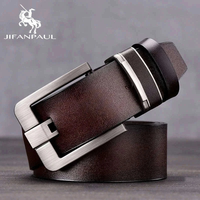 Men's Leather Cowhide Belt with Metal Pin Buckle-black / 120cm