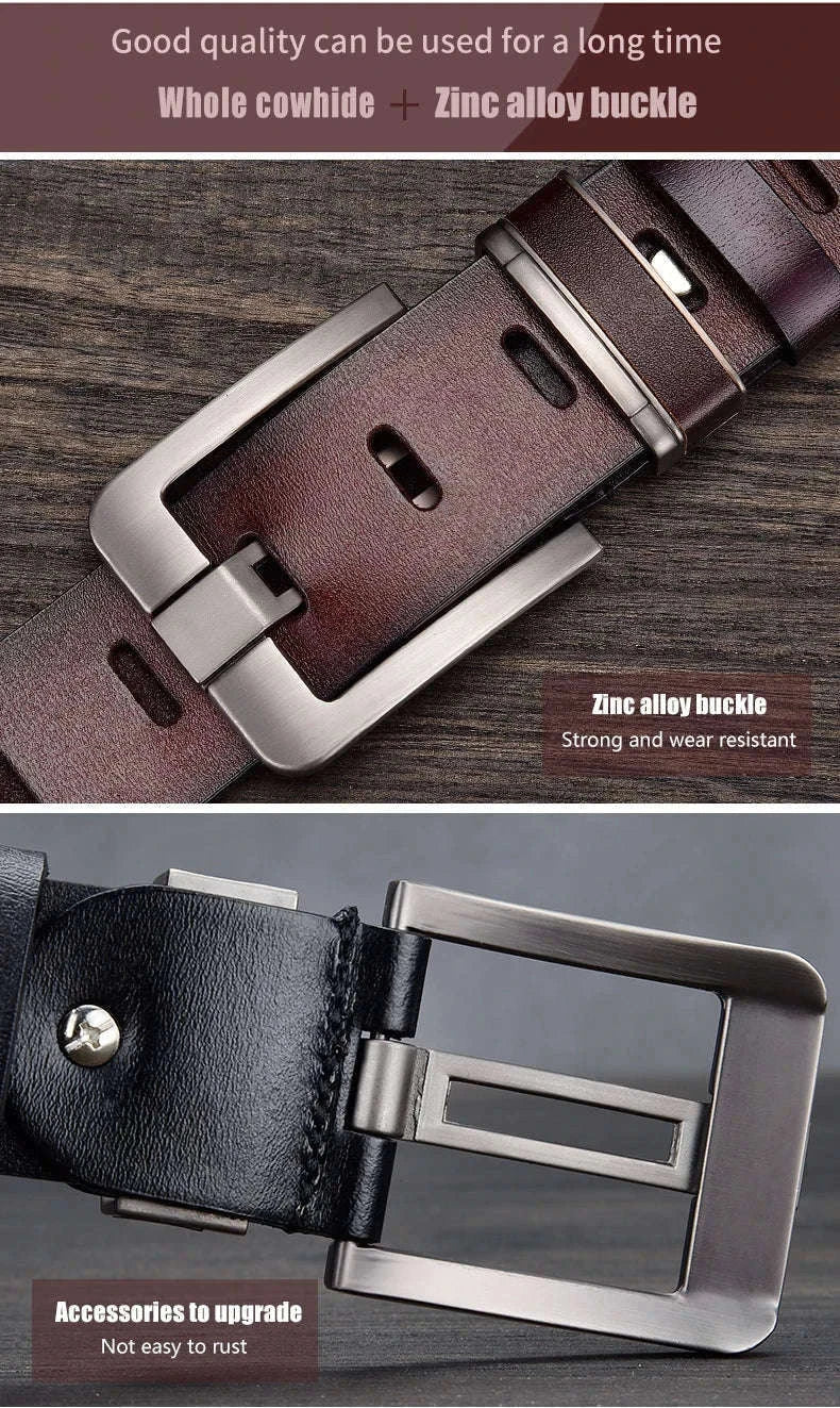 Men's Leather Cowhide Belt with Metal Pin Buckle-black / 120cm