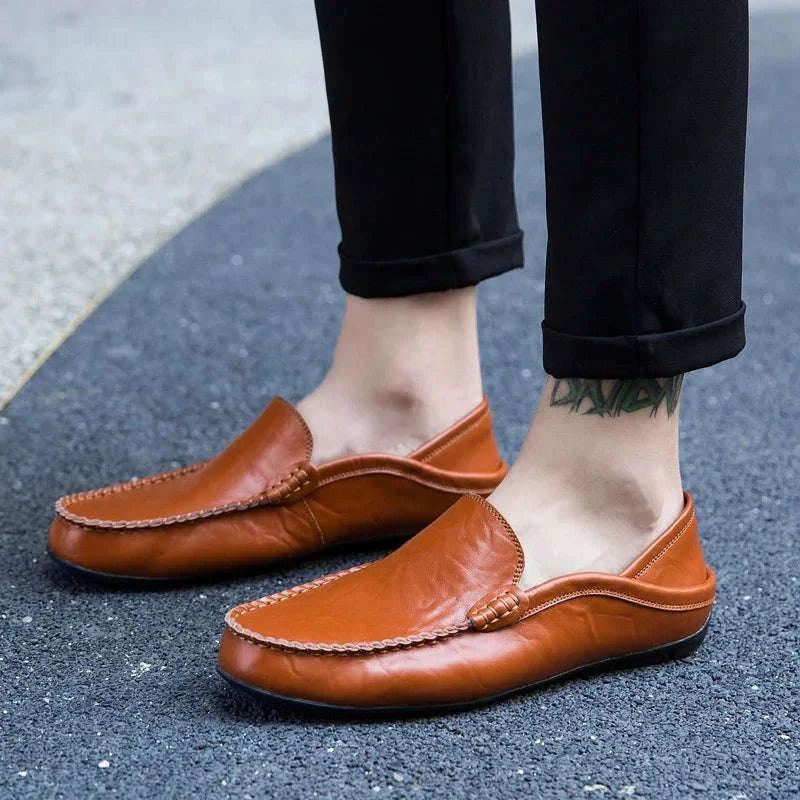 Men's Leather Slip-On Loafers Plus Size 37-47-black / 46