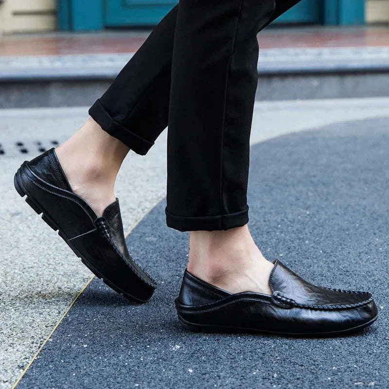 Men's Leather Slip-On Loafers Plus Size 37-47-black / 46