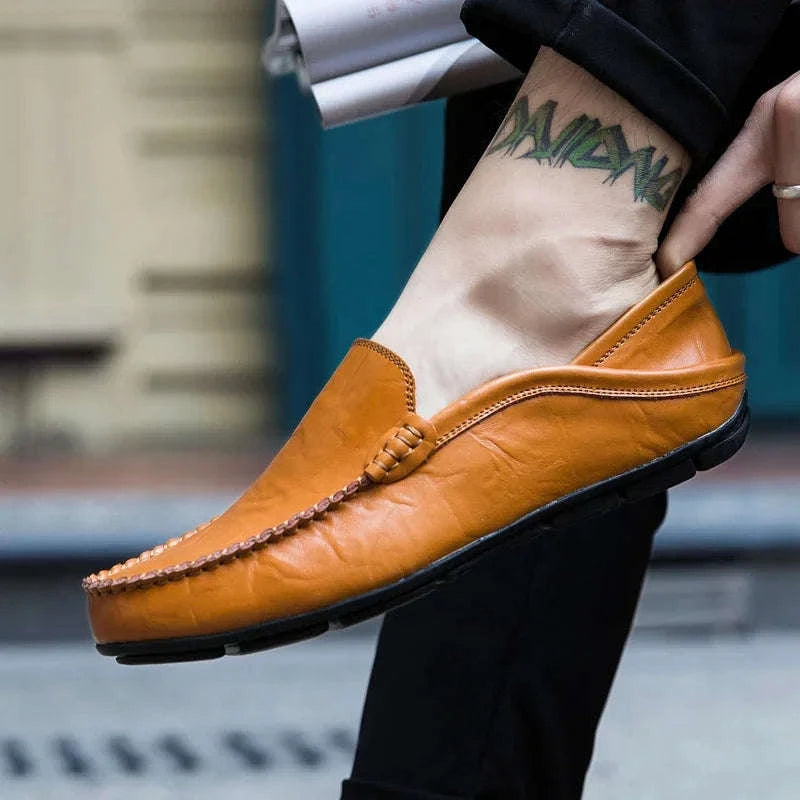 Men's Leather Slip-On Loafers Plus Size 37-47-black / 46