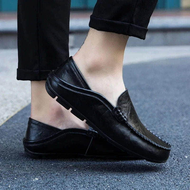 Men's Leather Slip-On Loafers Plus Size 37-47-black / 46