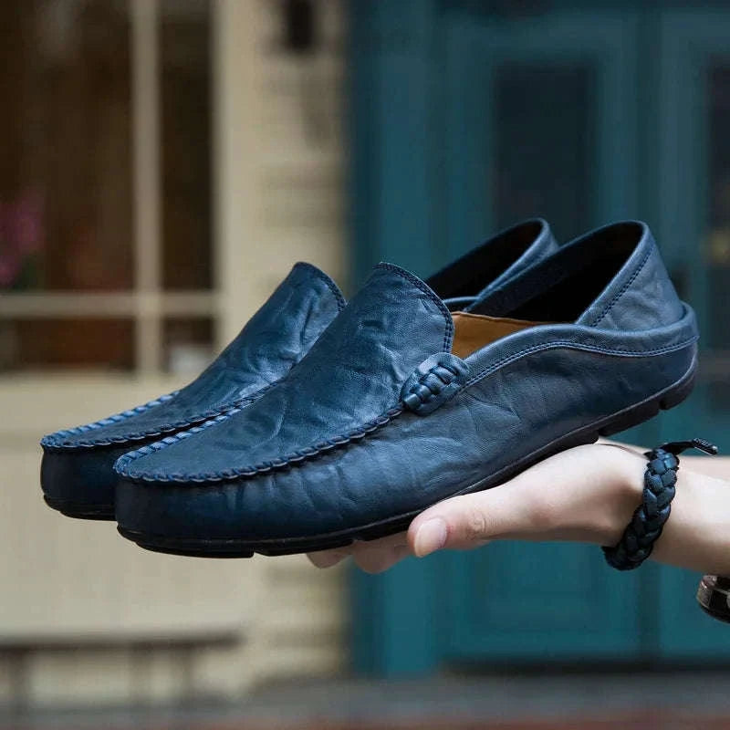 Men's Leather Slip-On Loafers Plus Size 37-47-black / 46
