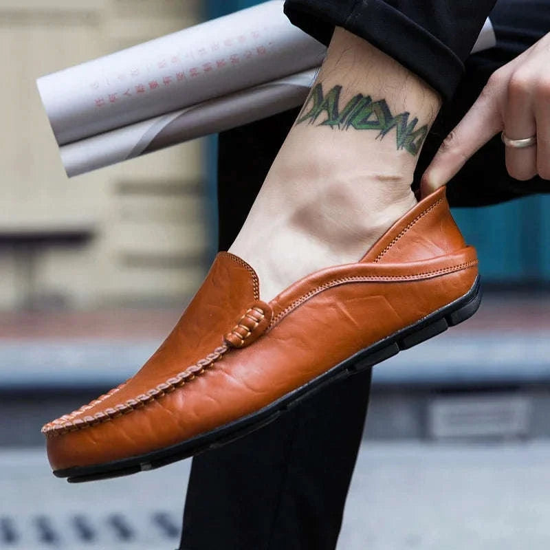 Men's Leather Slip-On Loafers Plus Size 37-47-black / 46