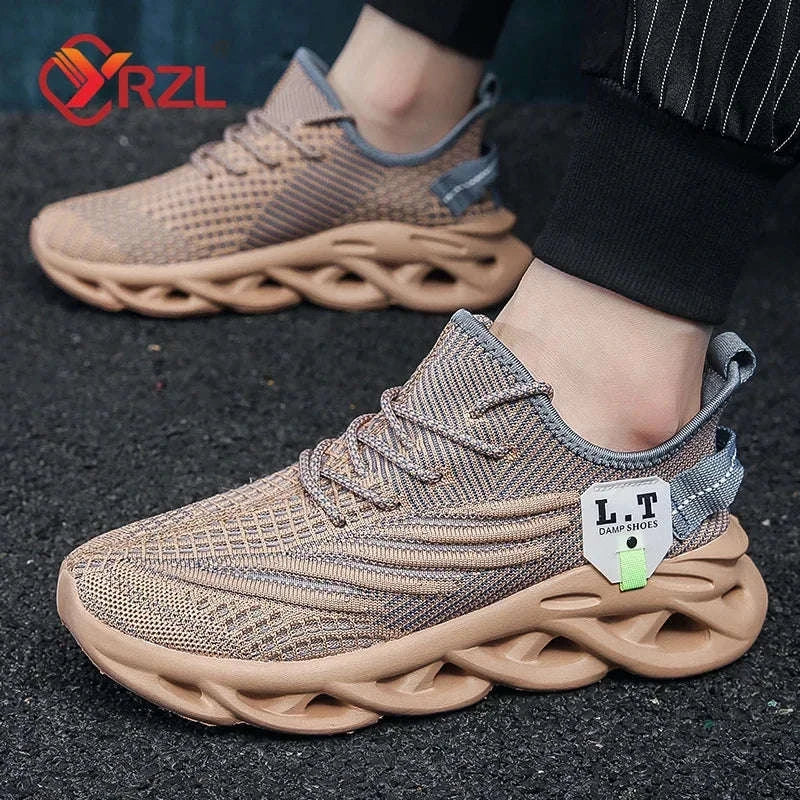 Men’s Lightweight Breathable Mesh Running Shoes-Khaki / 46