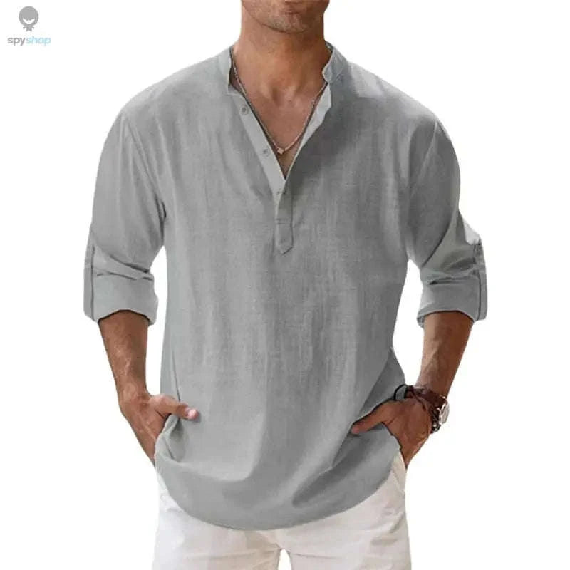 Men's Lightweight Linen Shirt – Breezy Casual Style for Daily and Beach Wear-Khaki / S