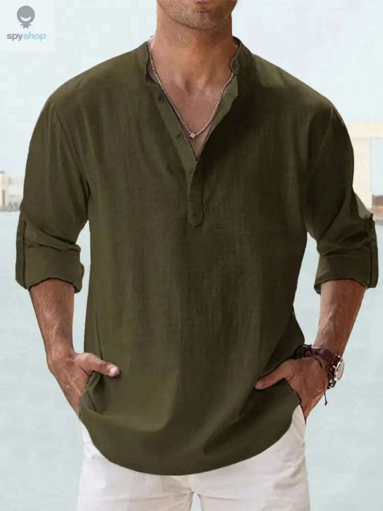 Men's Lightweight Linen Shirt – Breezy Casual Style for Daily and Beach Wear-Khaki / S