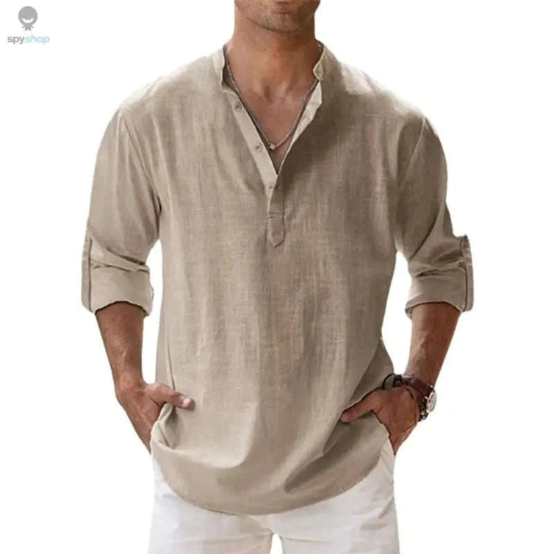 Men's Lightweight Linen Shirt – Breezy Casual Style for Daily and Beach Wear-Khaki / S