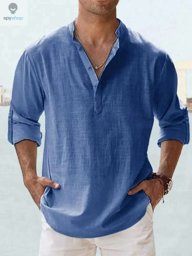 Men's Lightweight Linen Shirt for Breezy Daily and Beach Wear-Khaki / S