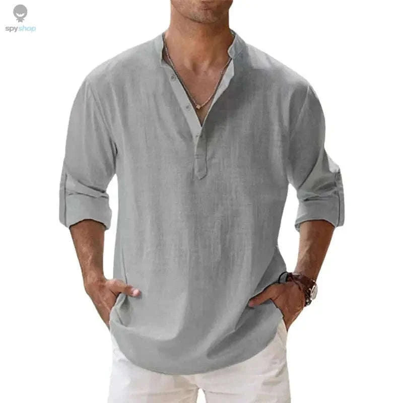 Men's Lightweight Linen Shirt for Breezy Daily and Beach Wear-Khaki / S