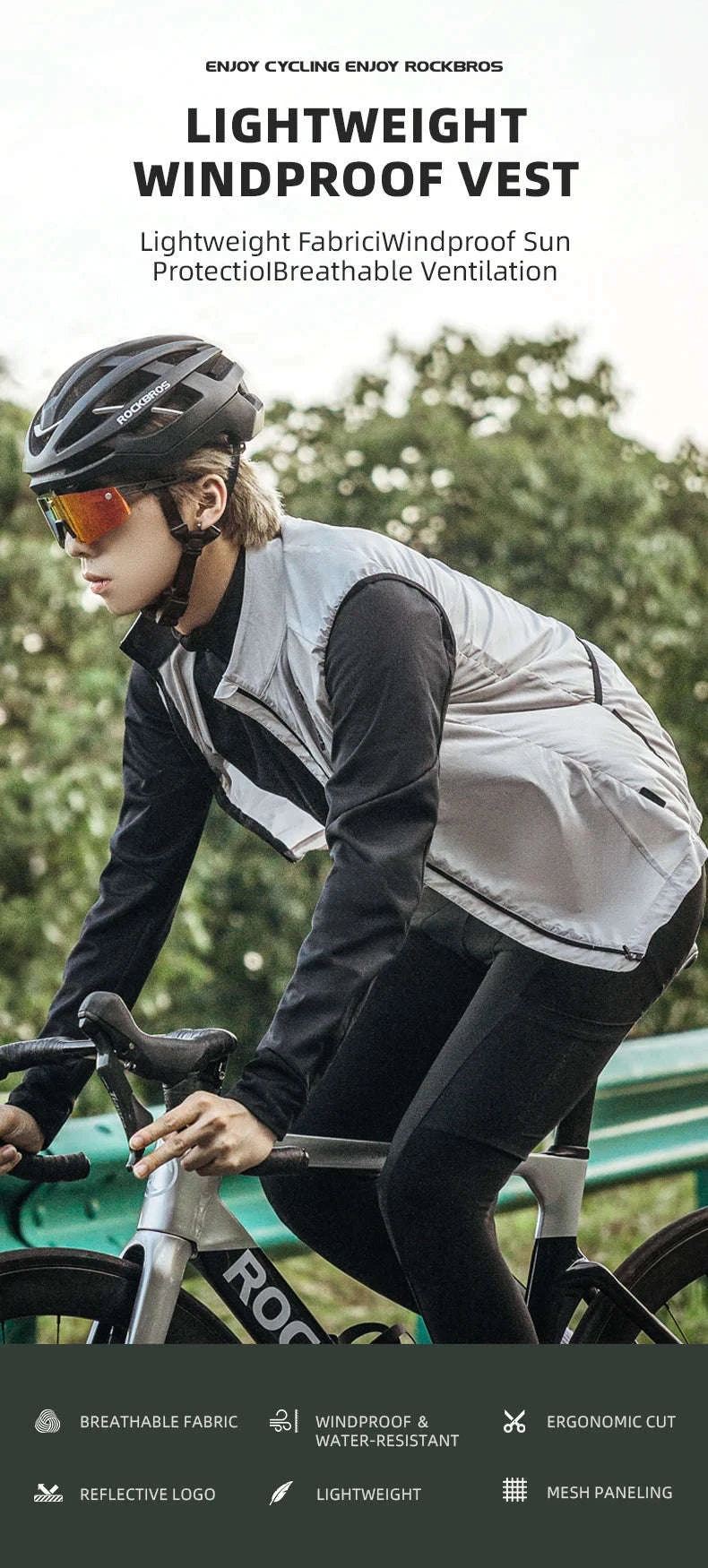 Men’s Lightweight Windproof Cycling Vest with Portable Storage-MJ001 / Asian XL