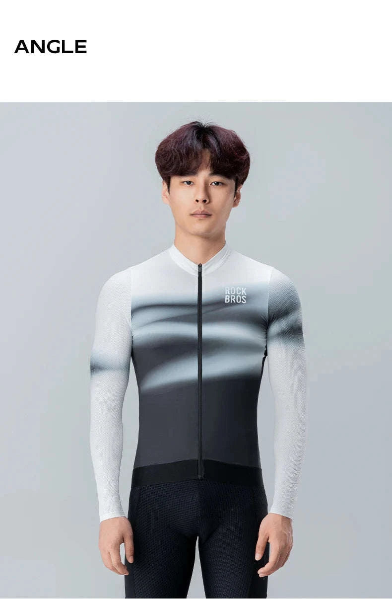 Men’s Long Sleeve Cycling Jersey Slim Fit Full Zip Bike Shirt-YDWT003-2bl / Asian M(EUR S)