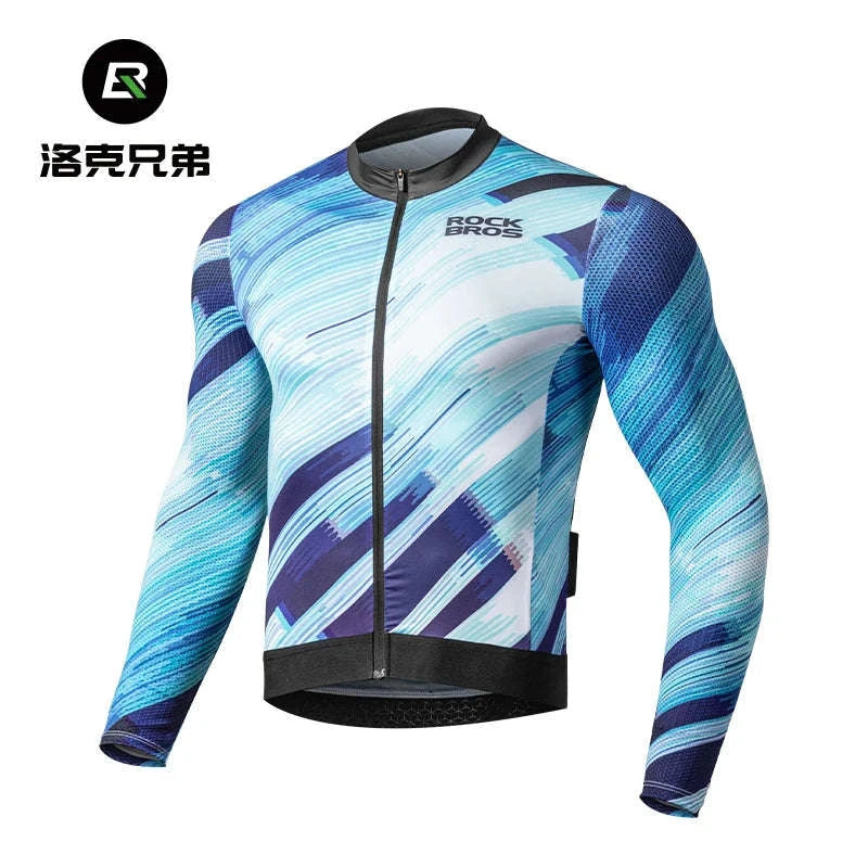 Men’s Long Sleeve Cycling Jersey Slim Fit Full Zip Bike Shirt-YDWT003-2bl / Asian M(EUR S)