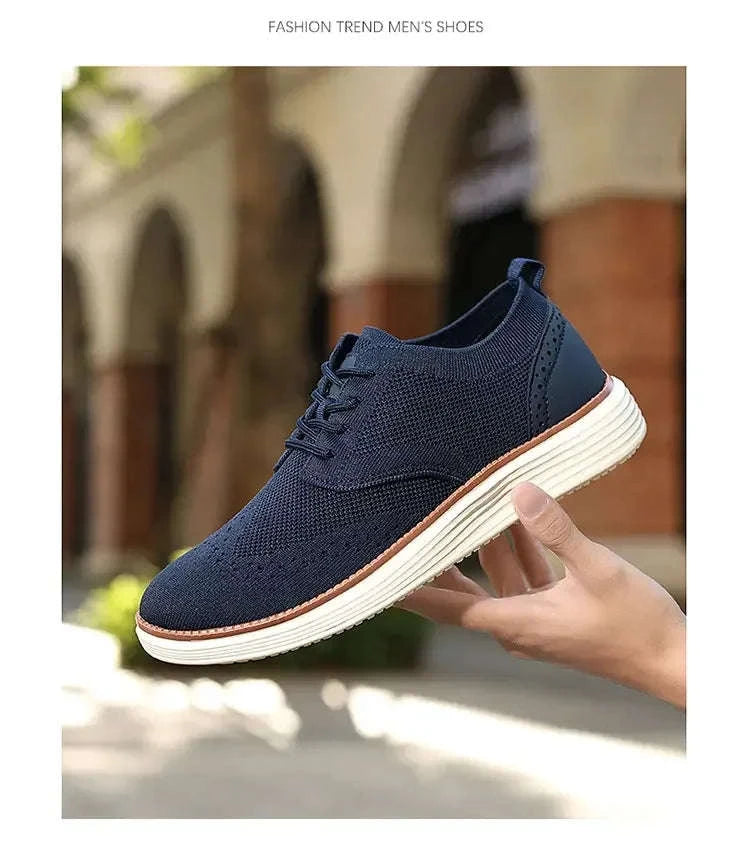 Men's Mesh Casual Sports Shoes, Anti-Slip Low-Cut Lace-Up Shoes-Blue / 46